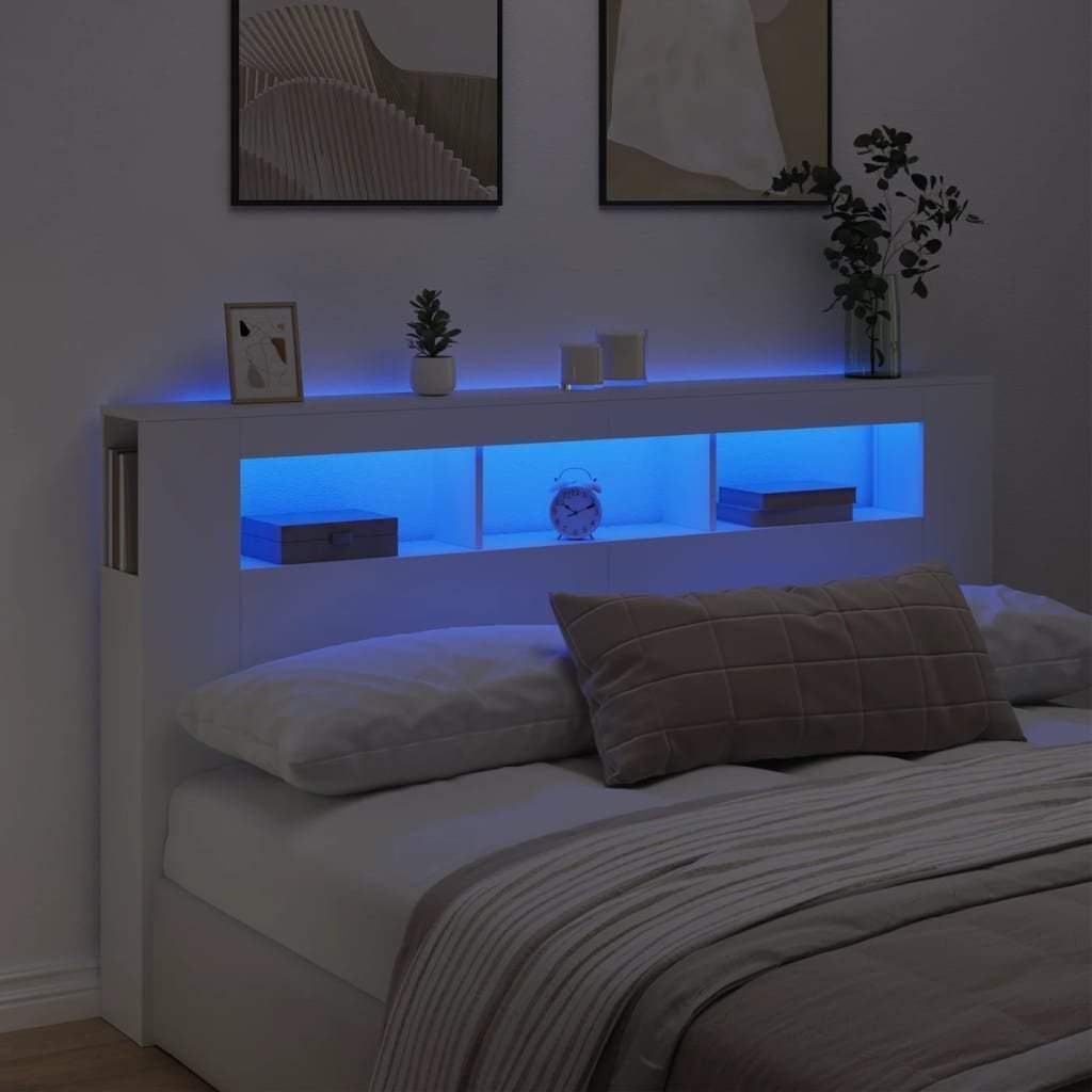 vidaXL Wezgłowie łóżka z LED, białe, 180x18,5x103,5 cm