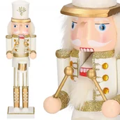 Ozdoby bożonarodzeniowe - Dziadek do orzechów 38 cm z bębenkiem, ozdoba świąteczna, figurka drewniany żołnierzyk biały - miniaturka - grafika 1