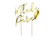 Gadżety dla niej i dla niego - PartyDeco Dekoracja na tort "Młoda Para", złota, 22,5 cm KPT29-019M - miniaturka - grafika 1