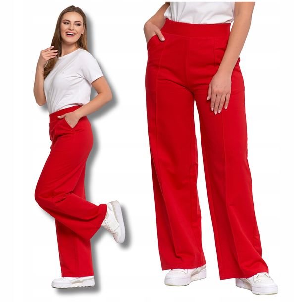 SPODNIE DAMSKIE Szerokie Nogawki Eleganckie Dresowe Wysoki Stan MORAJ XL