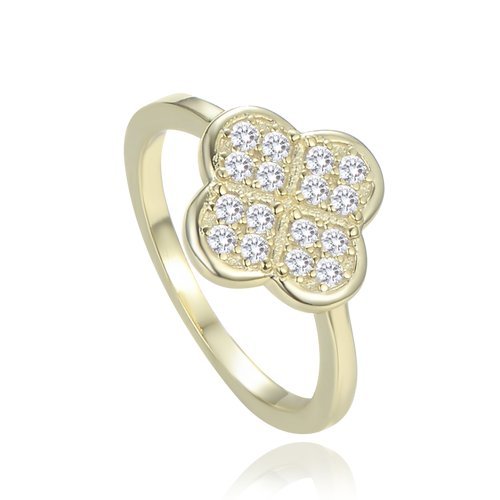 MINET Pozłacany pierścien srebrny koniczyna z białą masą perłową wielkość 18