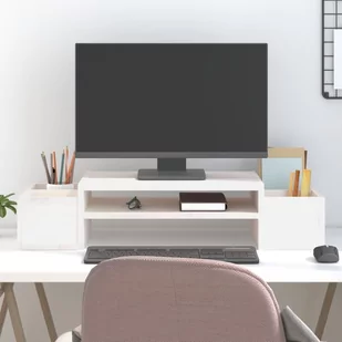 vidaXL Podstawka na monitor, biała, 70x27,5x15 cm, lite drewno sosnowe - Akcesoria do monitorów - miniaturka - grafika 1