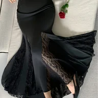 Spódnice - TEMU Elegancka czarna spódnica z koronkowym wykończeniem i wysokim stanem - seksowna, dopasowana spódnica typu "rybia ogon" dla kobiet, idealna na - miniaturka - grafika 1