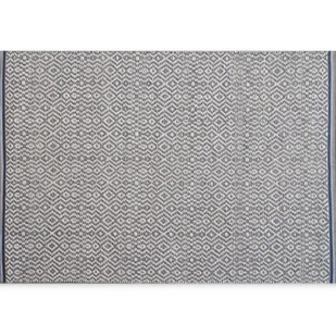 Beżowy bawełniany dywan z frędzlami i niebieskim wzorem w romby, 120x170 cm - Dywany Beżowy bawełniany dywan z frędzlami i niebieskim wzorem w romby, 120x170 cm - Dywany - miniaturka - grafika 1