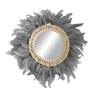 Lustra - Okrągłe lustro dekoracyjne z piórami koguta - MIRROR TAIL szare Ø całkowita 40 cm - miniaturka - grafika 1