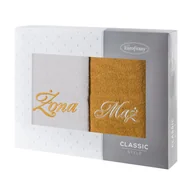 Ręczniki - Komplet ręczników w pudełku 2 szt 50x90 Mąż Żona srebrny musztardowy - miniaturka - grafika 1