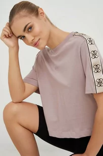 Guess t-shirt bawełniany kolor fioletowy - Koszulki sportowe damskie - miniaturka - grafika 1