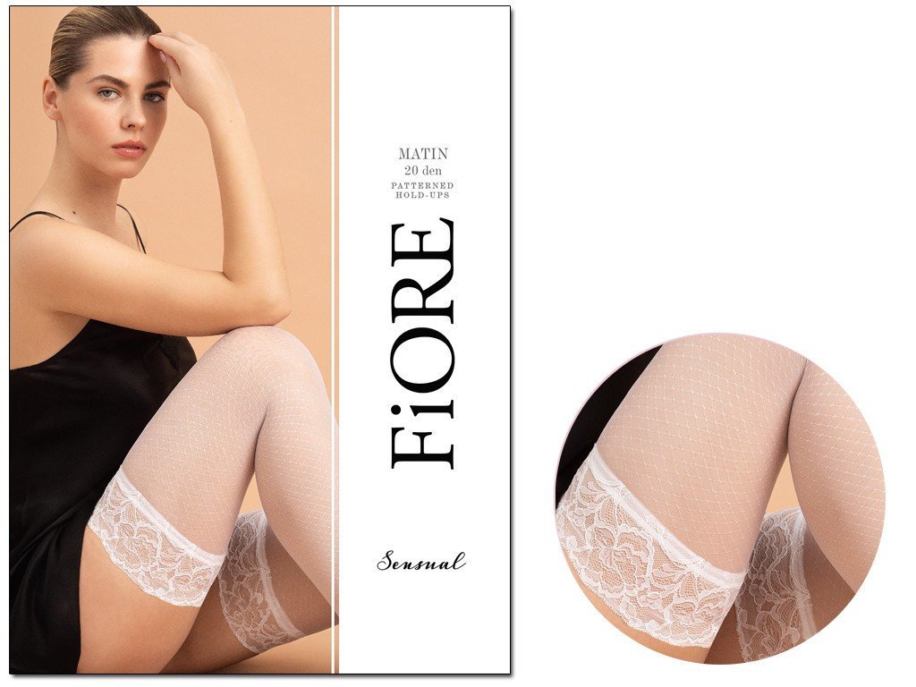 Białe pończochy samonośne z koronką MATIN 20 DEN 2 White