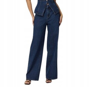 SHEIN JEANSY DAMSKIE PROSTE Z WYSOKIM STANEM GRANATOWE CASUAL 34 1_A