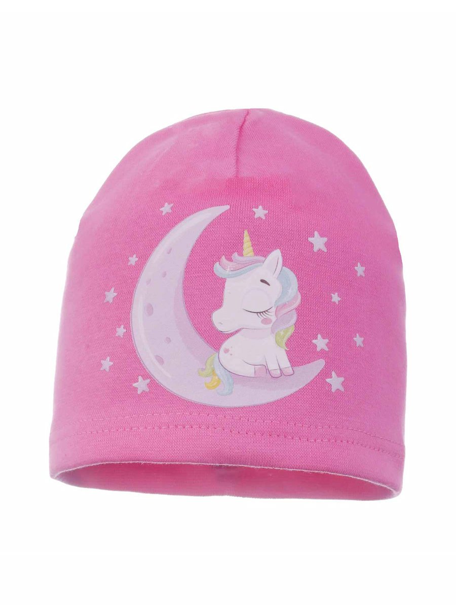 Dziewczęca czapka bawełniana jednorożec na księżycu różowa Ambra r.44/48