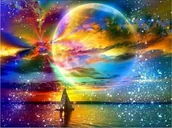 Rękodzieło - Haft Diamentowy, Obraz, Mozaika Diamentowa Diamond Painting, TĘCZOWY KSIĘŻYC 40x30cm - miniaturka - grafika 1