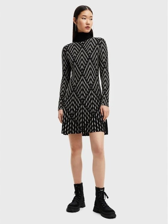 DESIGUAL CZARNA SUKIENKA WZORZYSTA Z GOLFEM I DŁUGIM RĘKAWEM XL 6EA