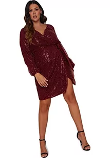 Chi Chi London Damska sukienka imprezowa z cekinami w rozmiarze plus size w kolorze czerwonego koktajlu, bordowy, 22, Burgund, 48-Plus - Sukienki - miniaturka - grafika 1