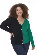 Swetry damskie - Trendyol Damski sweter kardigan z dekoltem w serek z blokami kolorów luźny sweter plus size, granatowy, 4XL, granatowy, 4XL - miniaturka - grafika 1