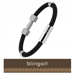 BLINGART Bransoletka MĘSKA KAUCZUKOWA Z HANTLĄ czarno srebrna STAL 316L - Bransolety męskie - miniaturka - grafika 1
