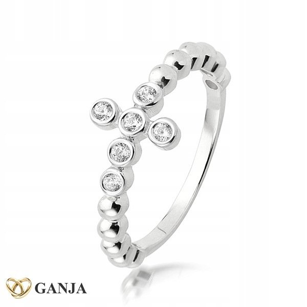 Pierścionek z krzyżem z cyrkoniami , próba AG925