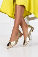 Baleriny - Złote baleriny skórzane damskie na niskim dekoracyjnym obcasie z ozdobą PRODUKT POLSKI Casu 2643-703 - miniaturka - grafika 1