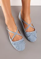 Baleriny - Niebieskie Balerinki z Ozdobnymi Paskami na Sprzączkę i Kokardką Zrisa - miniaturka - grafika 1