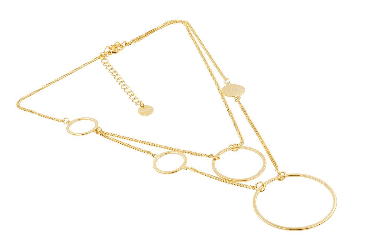 Delikatny, podwójny naszyjnik koło z pozłacanej stali szlachetnej