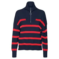 Bluzki damskie - Vero Moda Vmsaba Stripe Ls Highneck Bluzka GA Noos Sweter, Navy Blazer/Stripes:Bittersweet, XS Kobiety, Navy Blazer/Stripes:bittersweet, XS - miniaturka - grafika 1