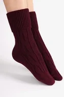 Skarpetki damskie - Ciepłe skarpety damskie z wełną i żakardowym splotem skarpetki babuni bordo - miniaturka - grafika 1