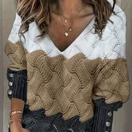 Swetry damskie - TEMU Jesienna i Zimowa Elegancka Damski z Kolorowym Blokiem, Długi Rękaw – Casualowy do Domu, Podróży i Biura - miniaturka - grafika 1