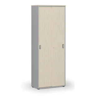 Szafa biurowa z drzwiami przesuwnymi PRIMO GRAY, 2128 x 800 x 420 mm, szary/wiśnia - Szafy biurowe - miniaturka - grafika 5