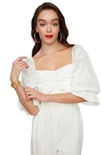 Trendyol Damskie regularny krój Basic Sweetheart Tkana bluzka, Biały i niebieski, 68, Biały i niebieski, 36 - Bluzki damskie - miniaturka - grafika 1