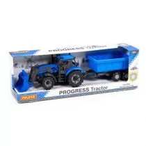 Polesie 91833 Traktor+ładowarka Progres niebieski z przyczepą - Samochody i pojazdy dla dzieci - miniaturka - grafika 1