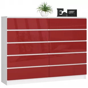 KOMODA K 160 cm 10 SZUFLAD BIAŁA / CZERWONY POŁYSK - Komody - miniaturka - grafika 1