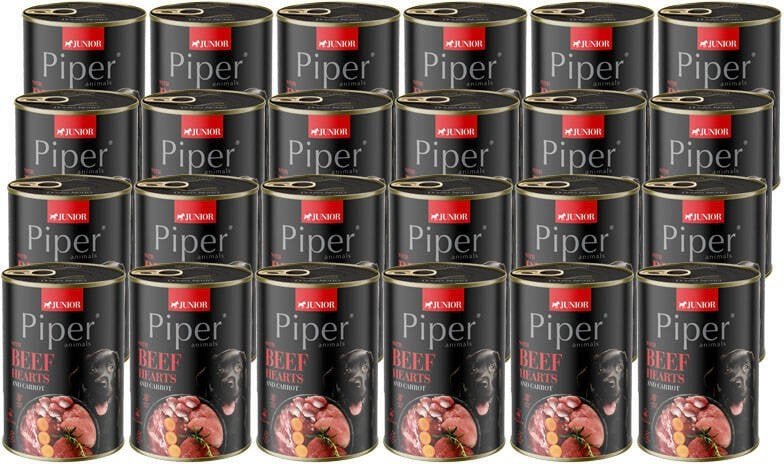 Piper Animals Junior Mokra karma dla psa z sercami wołowymi i marchewką zestaw 24 x 400 g