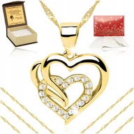 Łańcuszki - Złoty Naszyjnik Serce Łańcuszek + Zawieszka Srebro 925 Złoto 585 + Grawer - miniaturka - grafika 1