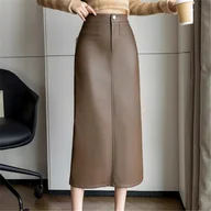 Spódnice - Skórzana spódnica maxi - Brązowy S - miniaturka - grafika 1