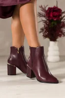 Botki damskie - Bordowe botki damskie z gumą na ozdobnym obcasie z wzorem wężowym ze złotymi dodatkami Casu D212X10-R - miniaturka - grafika 1