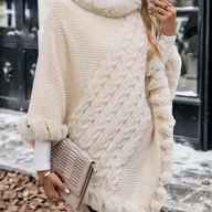 Swetry damskie - TEMU Elegancka Biało-Beżowa Marynarka- z Wzorem Kablówki (bez Guzików/Zamków) – Miękka i Ciepła Kurtka w Stylu Blazera, Uniwersalna Odzież na - miniaturka - grafika 1