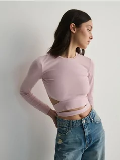 Bluzki damskie - Reserved - Bluzka z wiązaniem w talii - pastelowy róż - grafika 1
