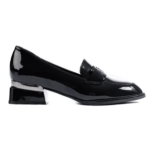 Czarne lakierowane półbuty damskie z klamrą Vinceza - Mokasyny damskie - miniaturka - grafika 1