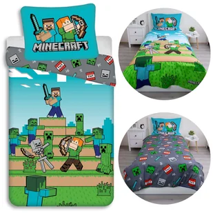 Minecraft Chłopięca, DWUSTRONNA, bawełniana pościel dziecięca na zamek, 100% BAWEŁNA 140x200cm+70x90cm OEKO-TEX - Pościel dla dzieci - miniaturka - grafika 1