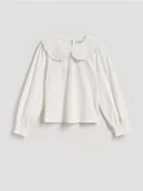 Bluzki dla dziewczynek - Reserved - Bawełniana bluzka z kołnierzykiem - biały - miniaturka - grafika 1