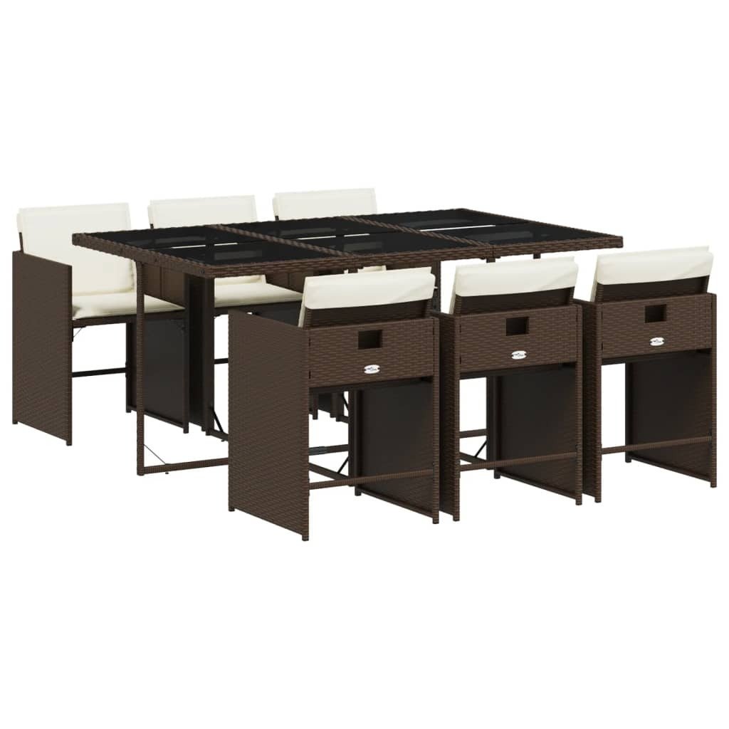 vidaXL 7-częściowy ogrodowy zestaw jadalniany z poduszkami z brązowego polirattanu