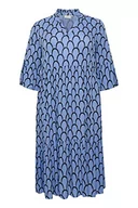 Sukienki - Kaffe Curve Plus Size Damska Sukienka Luźna Fit 3/4 Sleeves Midi Length V-Neck, Niebieski/Czarny Nadruk graficzny, 40/du?y rozmiar - miniaturka - grafika 1