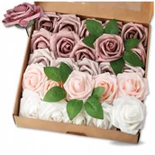 Sztuczne kwiaty - Bukiet róż zestaw 25szt dekoracyjne sztuczne kwiaty kolorowe pastelowe róże - miniaturka - grafika 1