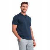 Koszulki męskie - Koszulka męska polo kołnierzyk z zamkiem granatowa V7 OM-POSS-0132 r. L - miniaturka - grafika 1