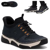 Półbuty damskie - Rieker Sneakersy Damskie Sportowe Wygodne Półbuty Wsuwane Jesień Granat 39 - miniaturka - grafika 1