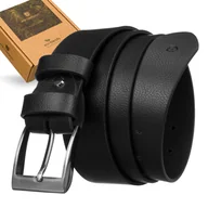 Paski - Skórzany pasek męski Peterson do spodni i garnituru pasek ze srebrną klamrą tradycyjną rozmiar 115, czarny - miniaturka - grafika 1