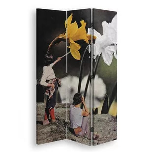 Parawan pokojowy FEEBY, Kwiaty i dzieci z lornetką abstrakcja surrealizm, Dwustronny 110x170cm 3-częściowy - Parawany - miniaturka - grafika 1