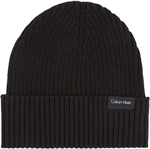 Calvin Klein Męska klasyczna bawełniana czapka z dzianiny prążkowanej, Czarny, Rozmiar uniwersalny - Czapki damskie - miniaturka - grafika 1