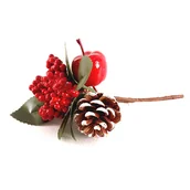 Ozdoby bożonarodzeniowe - Gałązka z szyszką ostrokrzewem i jabłkiem 17 cm - miniaturka - grafika 1