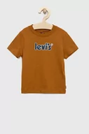 Koszulki dla chłopców - Levi's t-shirt bawełniany dziecięcy kolor brązowy z nadrukiem - miniaturka - grafika 1