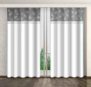 Zasłona gotowa na żabki, 140x270, biała w liście, ZMHB-14 - Zasłony - miniaturka - grafika 1